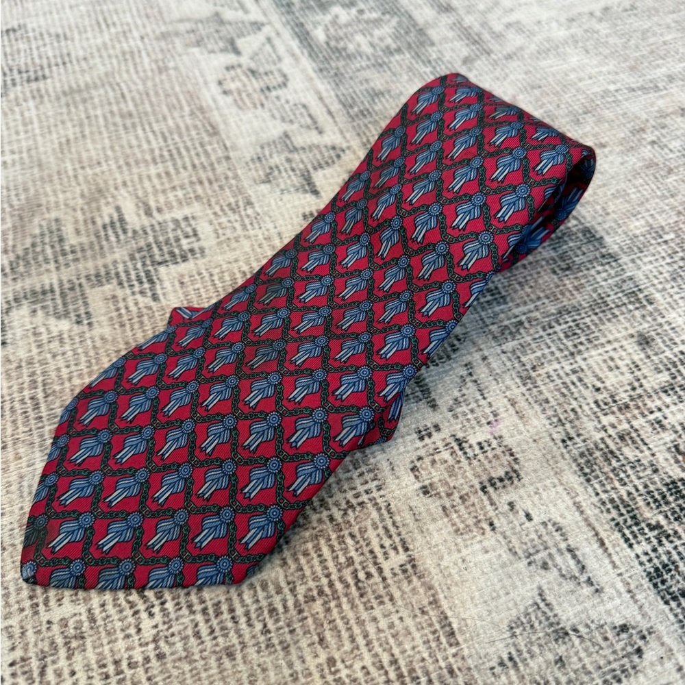 Hermes 716 FA Red & Blue 100% Silk Tie 58 in. L 3.5 in. W
